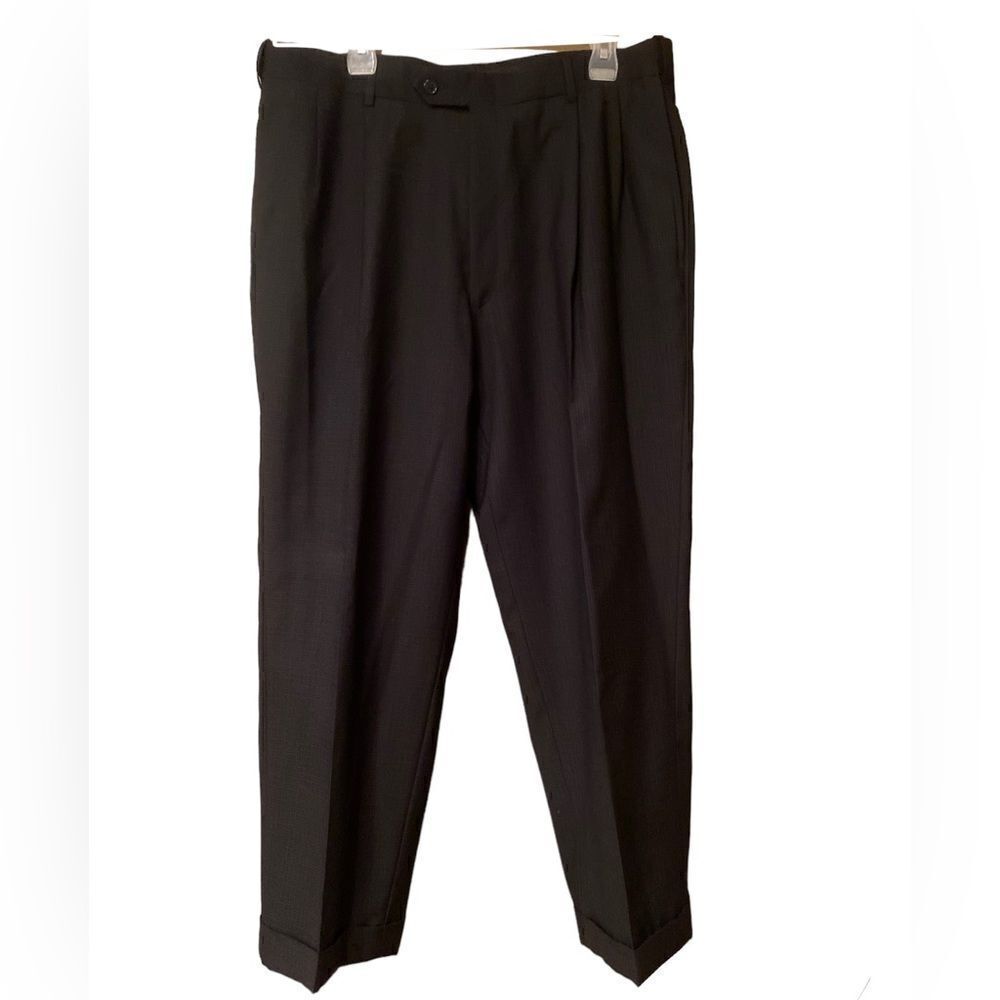 Worsted Wool Plaid Slacks Cuffed Bottom Dress Pants Size 36